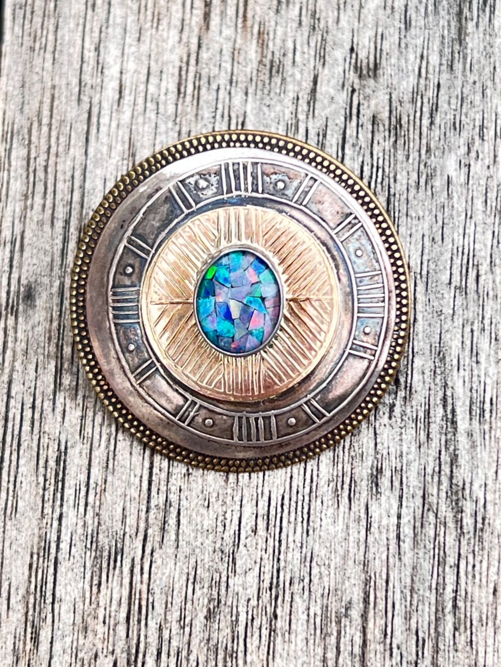 Vintage Signed Tabra Single Mosaic Opal Round Statement Earring